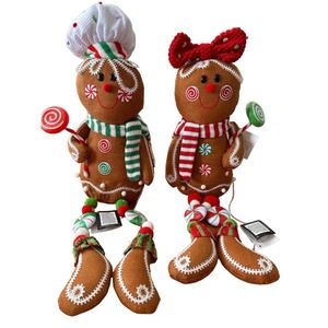 Gingerbread/peppermint couple that light up inside & has swinging legs-20IN- NWT